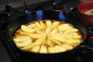 Add apples to butter and sugar